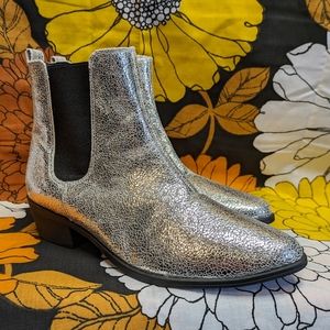 Schutz Silver Crackle Leather Chelsea Boot Booties